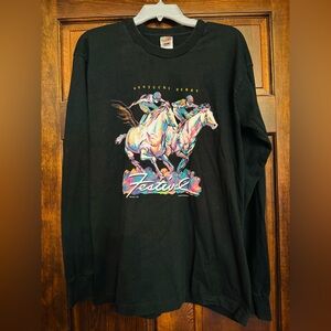 Vintage 1997 Kentucky Derby Festival Colorful Horse Racing T Shirt Size L USA